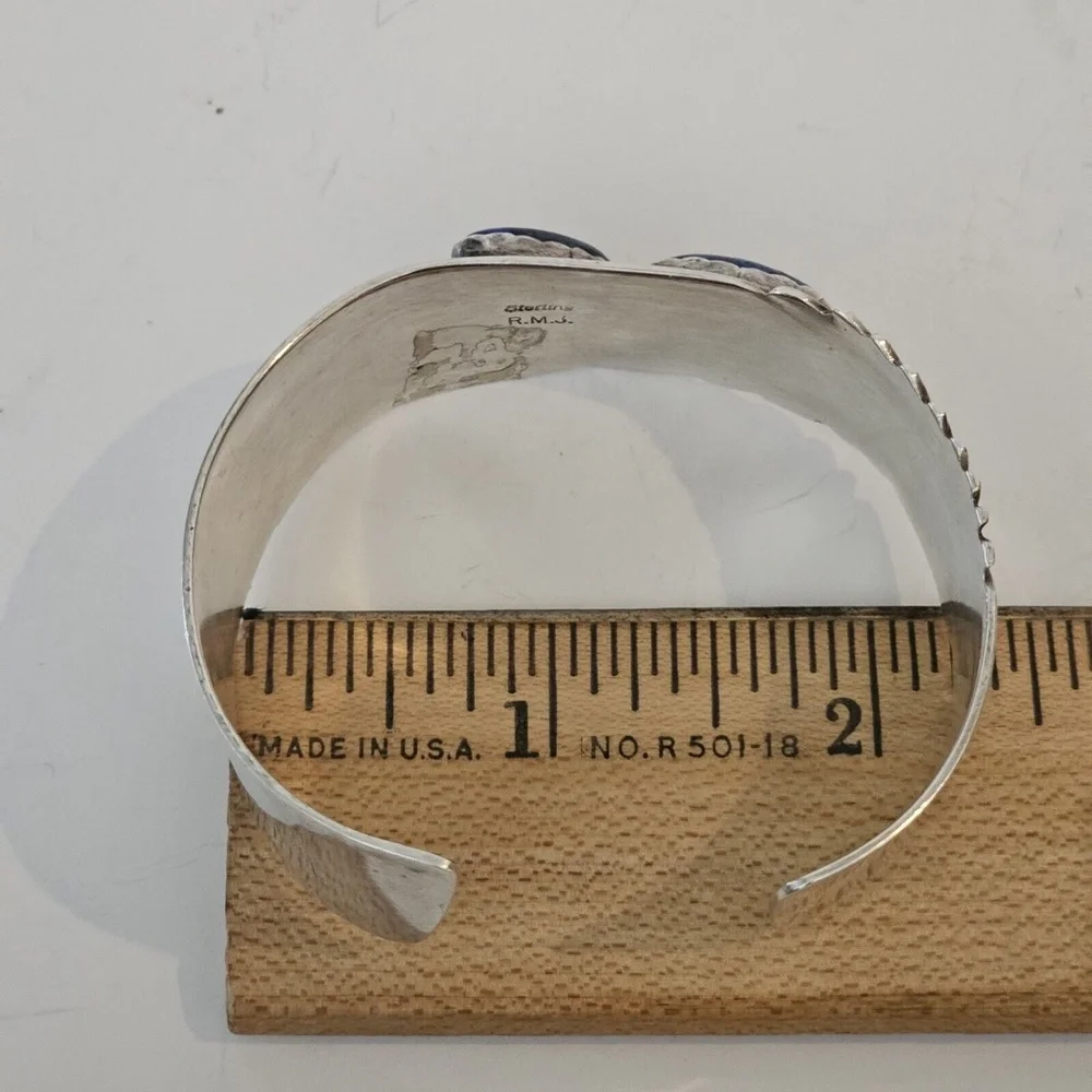 Vintage Robert Johnson RMJ Navajo Sterling Azurite Cuff Bracelet - Picture 11 of 16